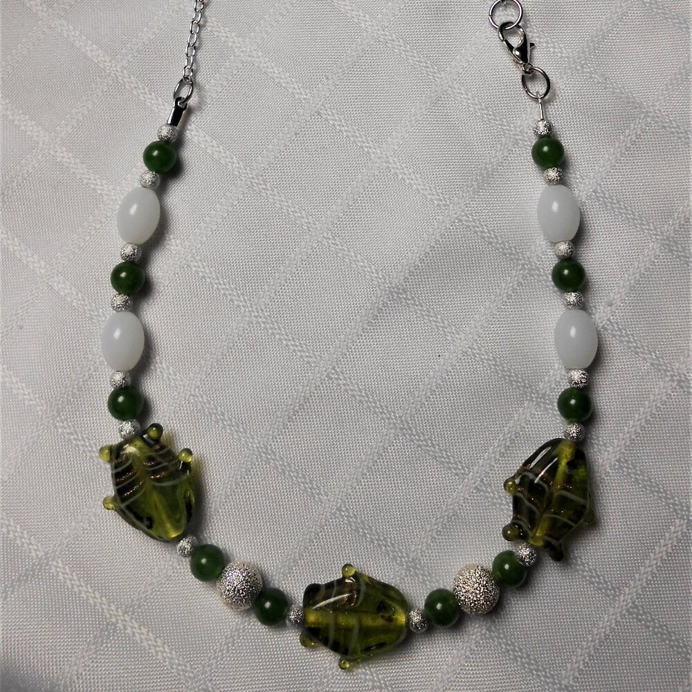 No 582 Beautiful handmade earrings and necklace with torch-worked glass pieces